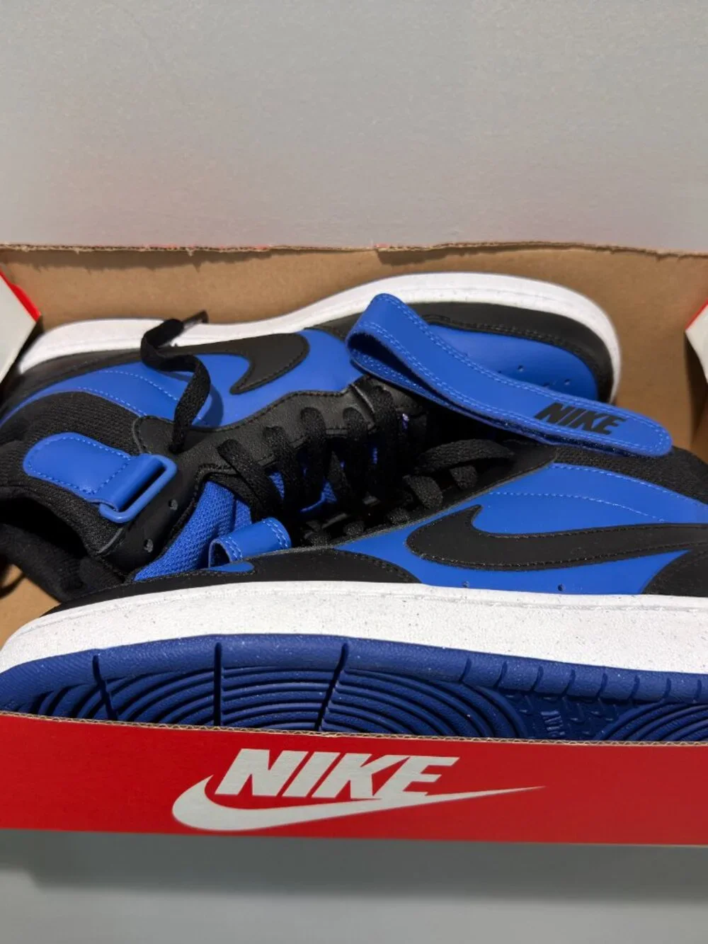 Nike Court Borough Mid 2 Kids Sneakers Blue Black Strap Shoes Size 7